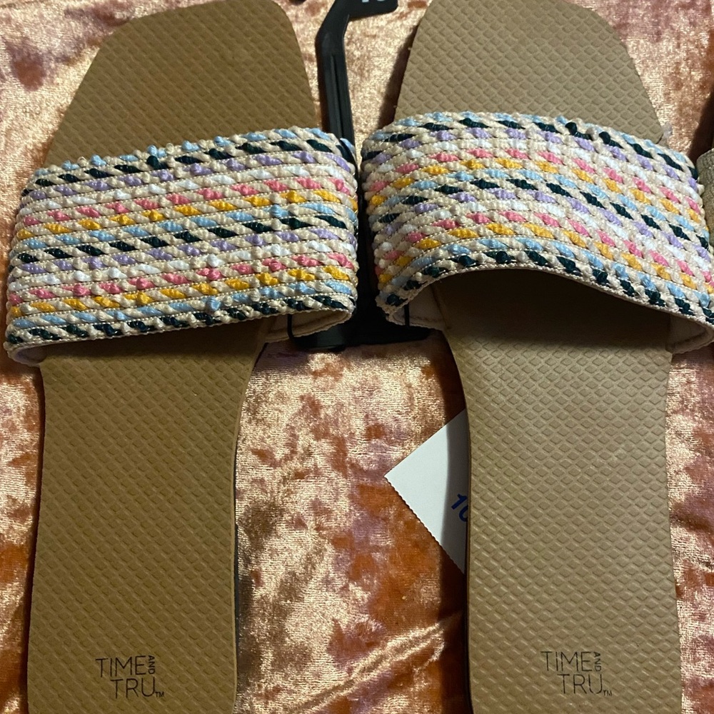 💜 Time & Tru Women's Multicolor Woven Slide Sandals  Size:11